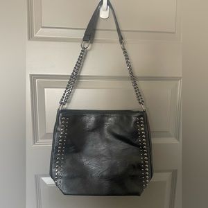 Vegan Black Leather Shoulder Bag